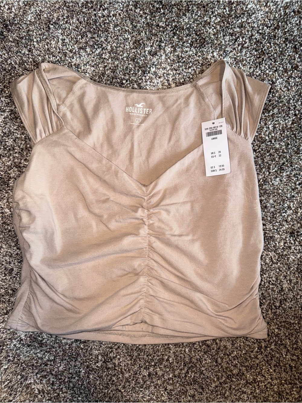 Hollister Women's Ruched Scoop Neck Crop Tank - Taupe Beige